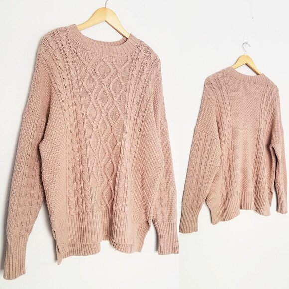Abercrombie & Fitch Sweaters - Abercrombie & Fitch Crew Neck Cable Knit Fisherman Pullover Sweater Jumper Tan M